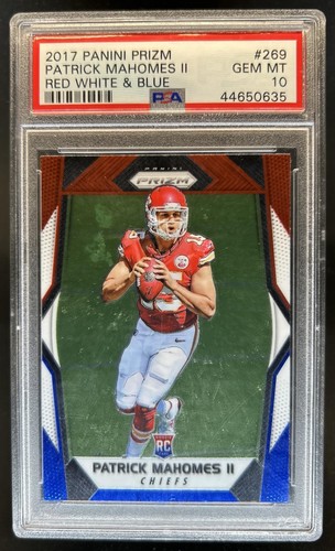 2017 Panini Prizm Patrick Mahomes II RC Red, White and Blue #269 Chiefs PSA 10