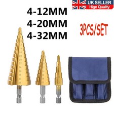 3pcs HSS Step Drill Bit Large Cone Titanium Bit tool Set Metal Hole Cutter+Pouch