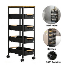4 Tier Storage Trolley with 360° Castors Narrow Pull Out Baskets Kitchen Bedroom