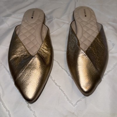 Birdies The Swans Flats Womens 6.5 Gold Leather Slip On Shoes Metallic Pointed