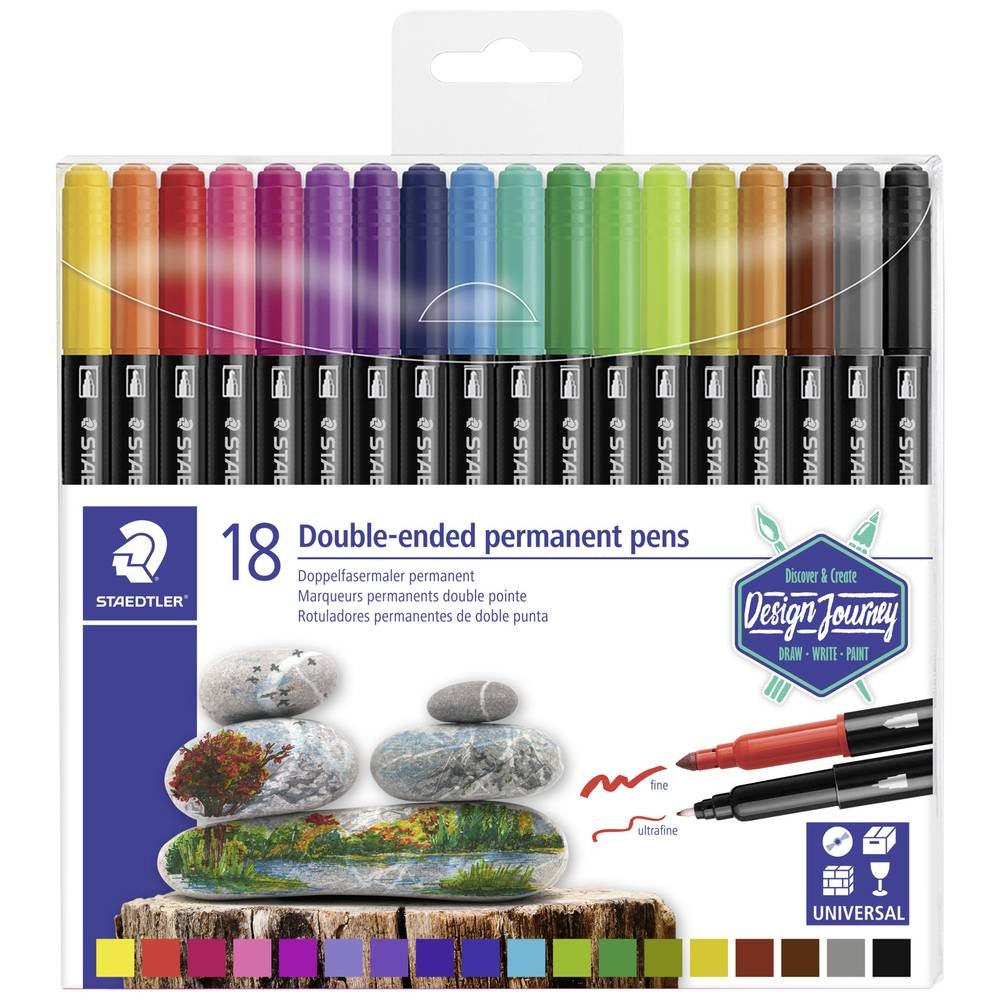 Feutres Staedtler 3187 TB18 avec double pointe fine et large encre durable