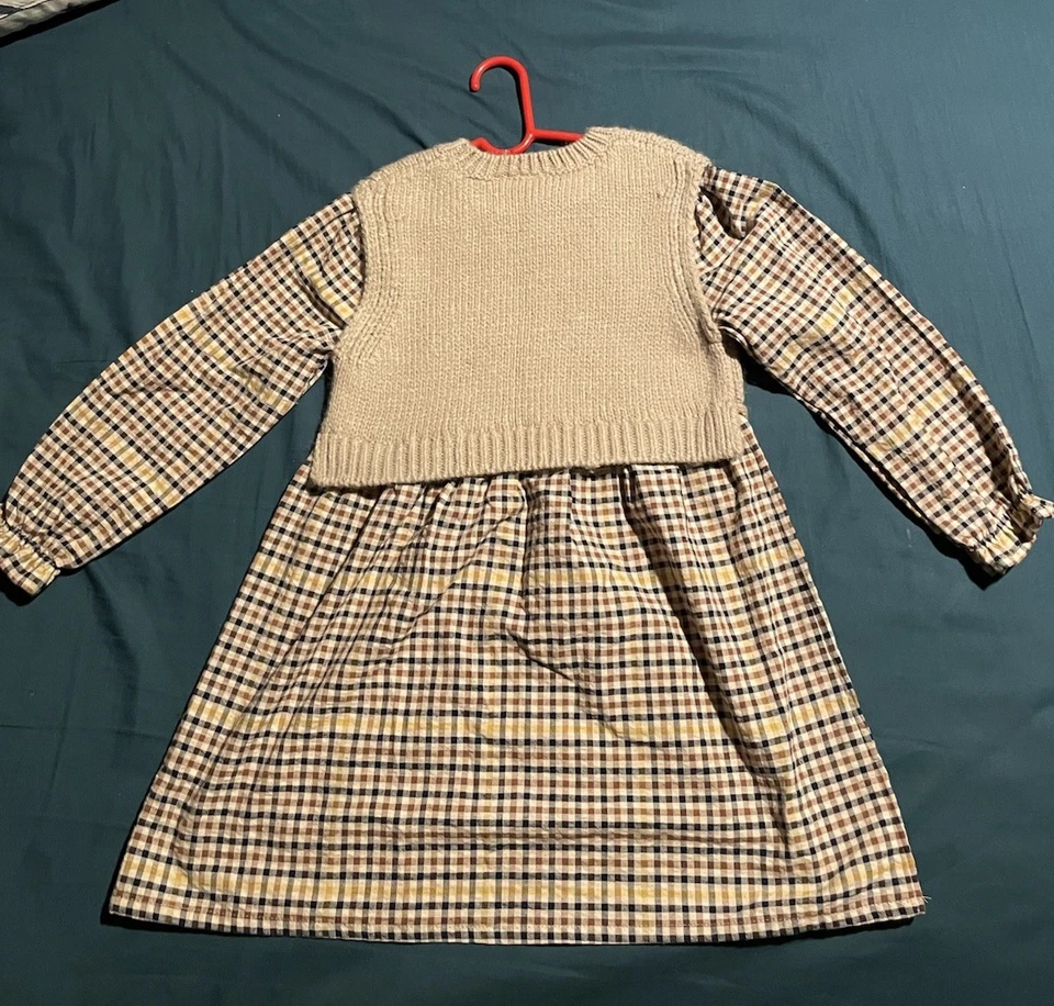 Zara девочек ясельного возраста платье, клетку платье, с вязаный жилет, 5-6y девочек - Изображение 2 из 4
