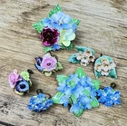 Vtg Bone China Flower Costume Jewelry Earrings & Pin Lot-English Royal Adderley