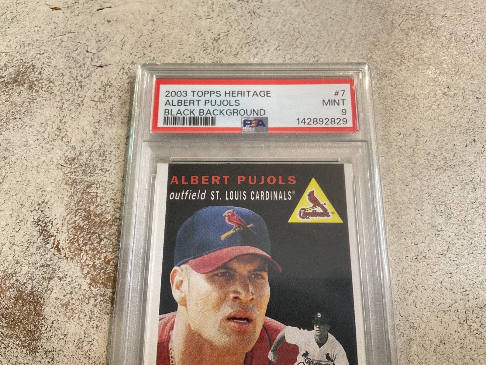 2003 TOPPS HERITAGE #7 ALBERT PUJOLS BLACK BACKGROUND GRADED PSA MINT 9 view 3