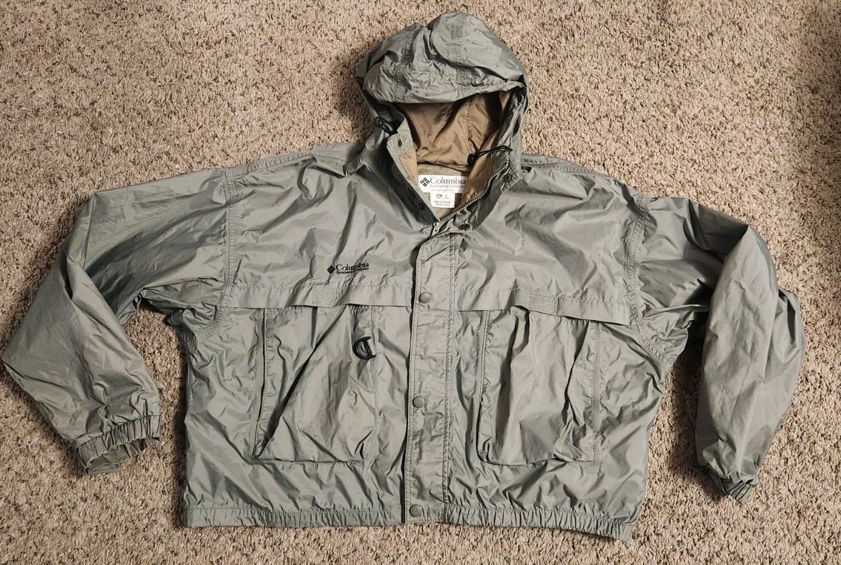 VINTAGE 90'S COLUMBIA WADING FLY FISHING PACKABLE HOODED JACKET XXL 2XL