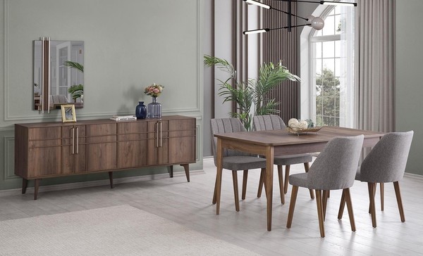 Essgruppe Garnitur Esszimmer Esstisch Set 9Tlg Esszimmer Braun Holz-image