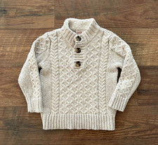 Cat  Jack Boys Sz 4 1/3 Button-up Cable Knit Pullover Sweater Cream