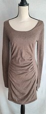 Express Mini Light Sweater Dress Gold Metallic Brown Stretch Sz S Long Sleeve 
