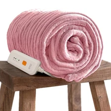 Electric Blanket Heated Throw 50''X60''- Ribbed Faux Fur Heated Blanket with ...