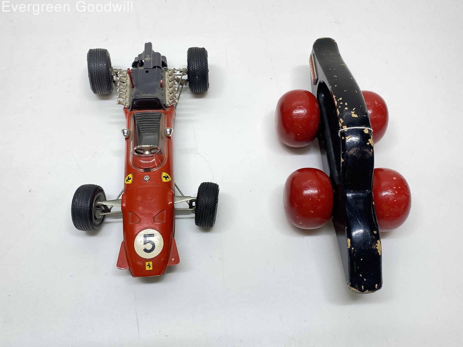 Lot of 2 Vintage Schuco 1073 Ferrari Formula 2 and Rustic Wooden Car