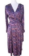 Tahari Wrap Dress Size 10 Purple Abstract Print belted Midi Career Office Work