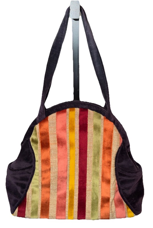 Offhand Designs Large Striped Velvet Luxury Knitting Bag Tote EUC 16x14 Handbag