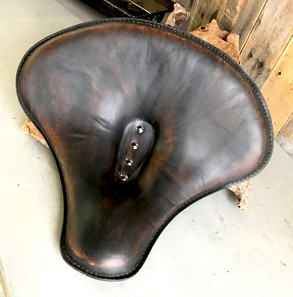 2017-2025 Triumph Bobber Tractor Seat 15x14" Black Distressed Leather Bolt On