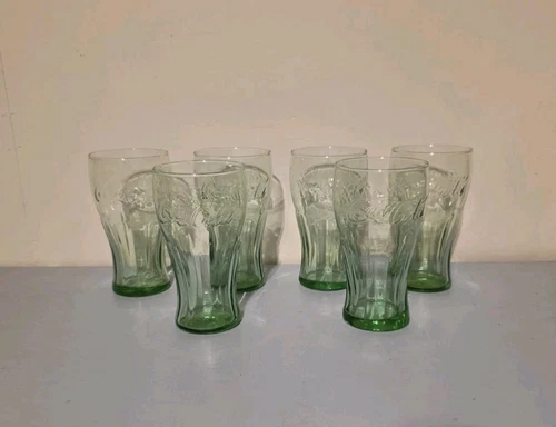 Coca Cola Green Soda Fountain Glasses Vintage Lot of 6