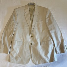 Chaps Ralph Lauren 42L Beige Gray Stripe 100 Cotton 2 Button Blazer Sport Coat