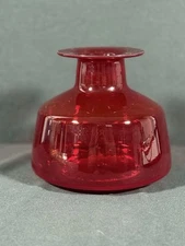 Rainbow-Viking Glass Co. Ruby Red Hand Blown Decanter No Stopper Vintage MCM