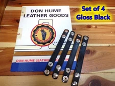 4 Set HUME Gloss Black Police Duty Belt Keepers 3/4" Wide w Double Chrome Snaps