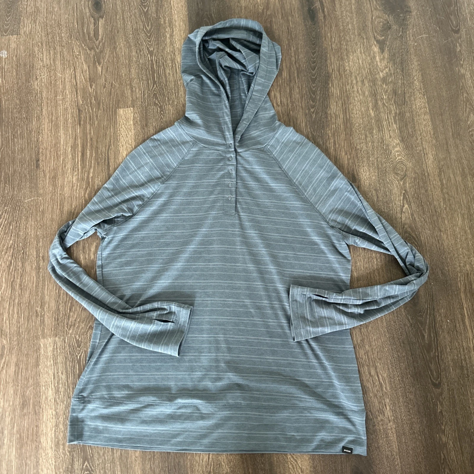 PrAnaMen's XL Hooded Long Sleeve T-Shirt Athleisure Activewear Blue Striped MINT