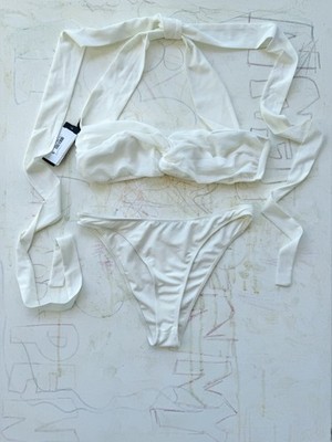 Ethereal Sheer Sleeve Bikini Set   White Size US12