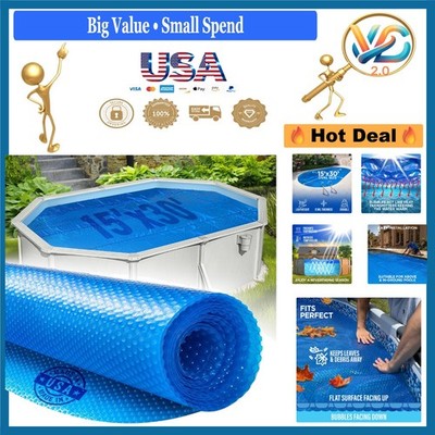 15x30 Oval Solar Pool Cover Heavy Duty Blue for Inground & Above Ground Pools...