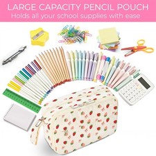 Large Pencil Case Multi Compartments Fabric Pencils Organiser Bag for Student