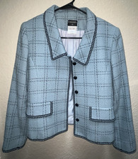 CHANEL Women's Blue/Black Plaid Wool Lined 2pc Skirt Suit, Size 38