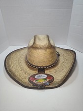Handcrafted Mexican Palm Straw Cowboy Hat Burnt Cattleman Leather Band Sz L NEW