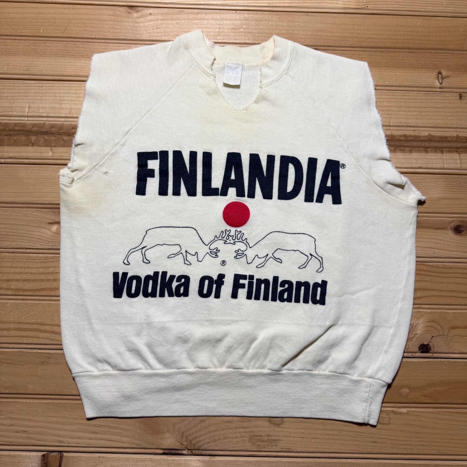 Vintage 70s Finlandia Vodka of Finland Reindeer Cut-off Promo Sweatshirt Medium