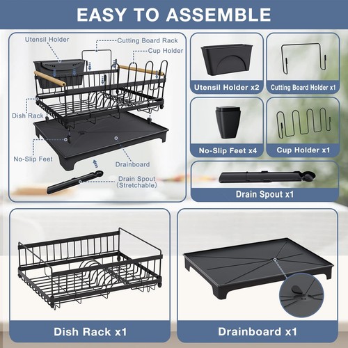 Dish Rack with Drainboard Large Capacity Anti-Rust Kitchen Counter Organizer ... - Picture 4 of 9