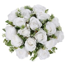 Artificial Flowers for Cemetery 18 White Silk Memorial Rose Flower for Grave ...