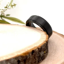 High Polished Edges Unisex Free Engraved Band 8mm Brushed Black Tungsten Ring