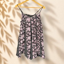 American Eagle Mini Dress Women M Medium Black Floral Short V-Neck Sleeveless