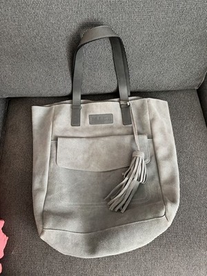 M.I.L.A. Made in Los Angeles Grey Suede Leather Tote Bag with Tassel