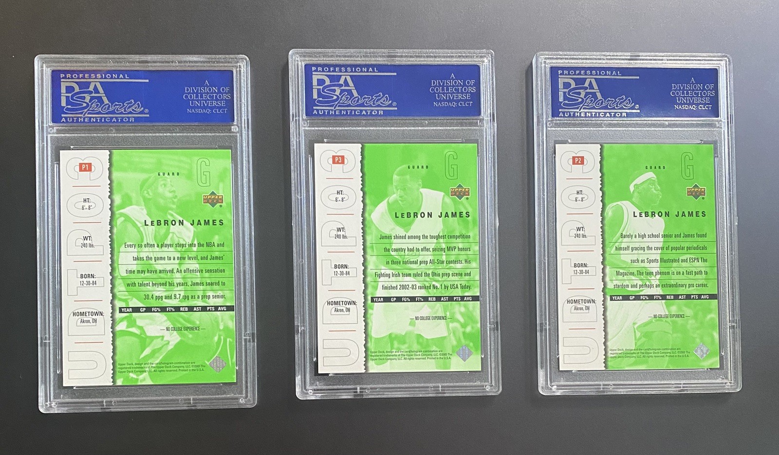 Complete Set of 3 UD Top Prospect 2003 LEBRON JAMES Cards #3, 55, 60 PSA 10 10 9 view 3
