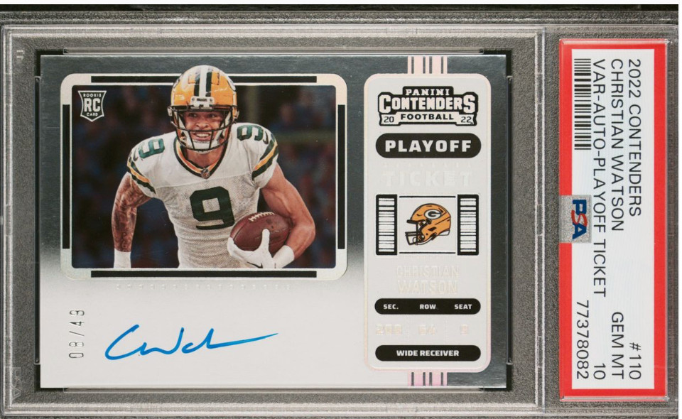 Christian Watson Panini Contenders  HOLO Ticket RC Auto #/49 PSA 10 POP 1