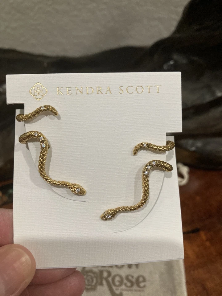 Kendra Scott Phoenix Crystal Ear Climber Snake Vintage Gold Yellow Rose Earrings - Image 4 of 4