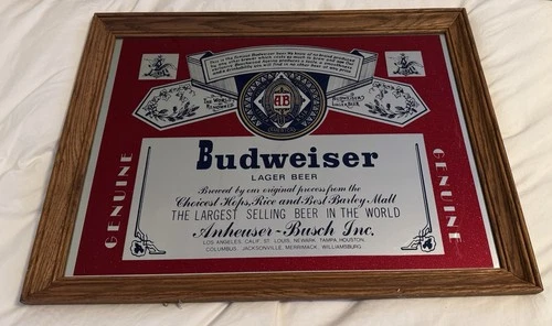 Budweiser Vintage Mirror Beer Sign 18 X 24