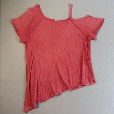 Free People Asymmetrical Top Women Large Pink Cold Shoulder Top Made in USA