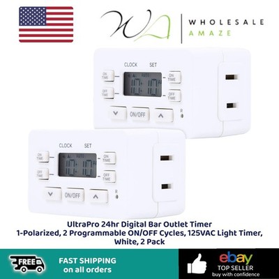 UltraPro 24hr Digital Bar Outlet Timer 1-Polarized, 2 Programmable ON/OFF Cycles
