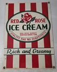 Vintage Andy Rooney Porcelain Retro Sign Red Rose Ice Cream Country. 12 .5 X 9"