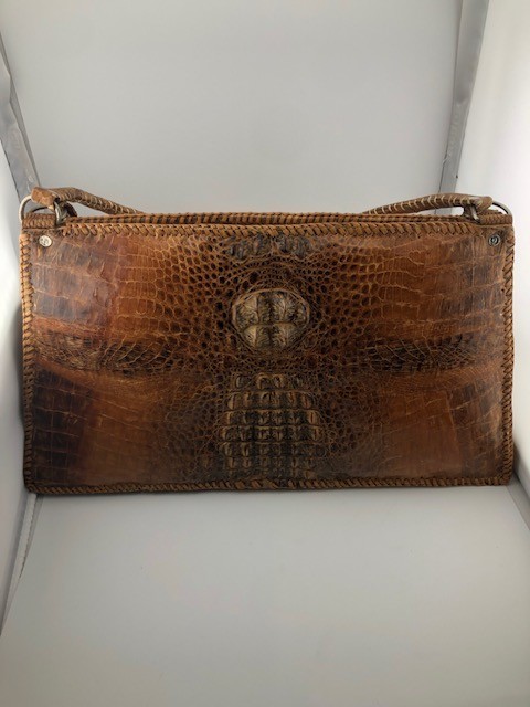 Vintage Crocodile Brown Hornback Hand Bag 16