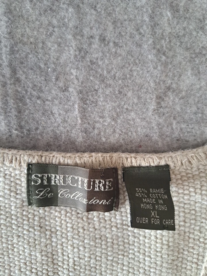 Structure Sweater Vest Button Up Vintage Men’s Sz XL Khaki Cotton & Ramie - Image 4 of 4