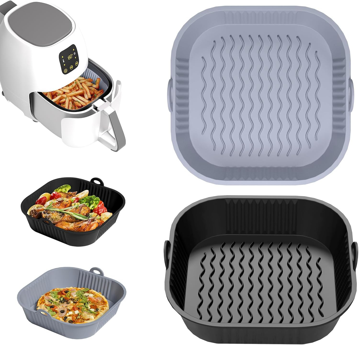 2 Pezzi Teglia in Silicone Friggitrice ad Aria 5-8L | Antiaderente Riutilizzabile