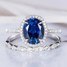 Lab Created Sapphire 3.60Ct Oval Cut Bridal Set Wedding Ring White Gold Plated