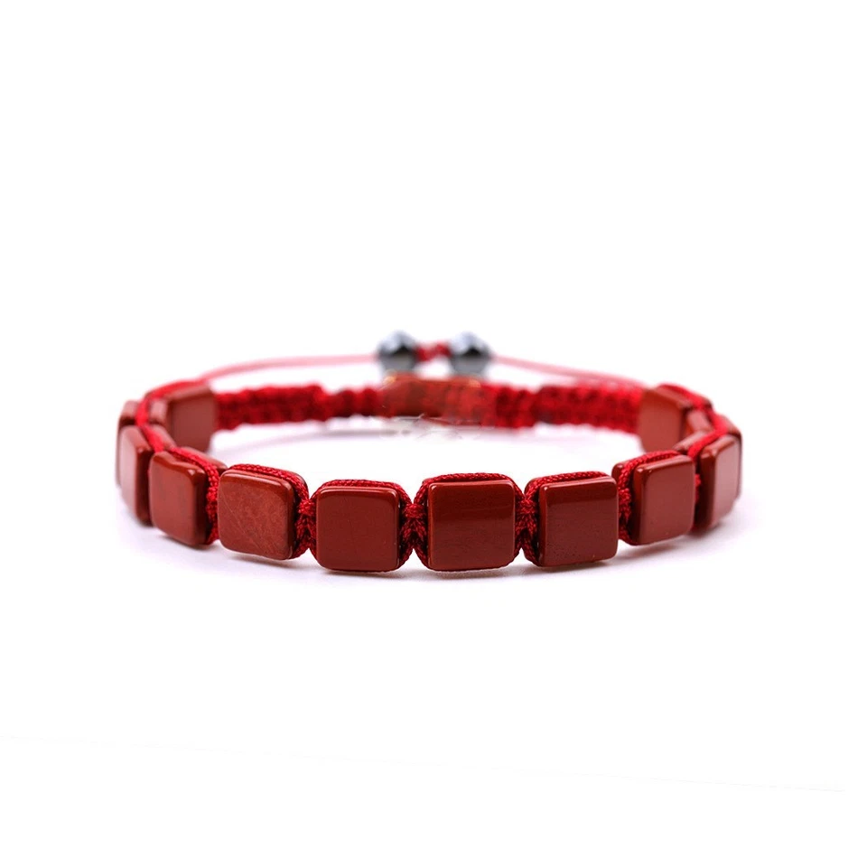Pulsera pulsera con cuentas de piedra de protección de jaspe rojo natural para hombre y mujer Foto 3 de 3