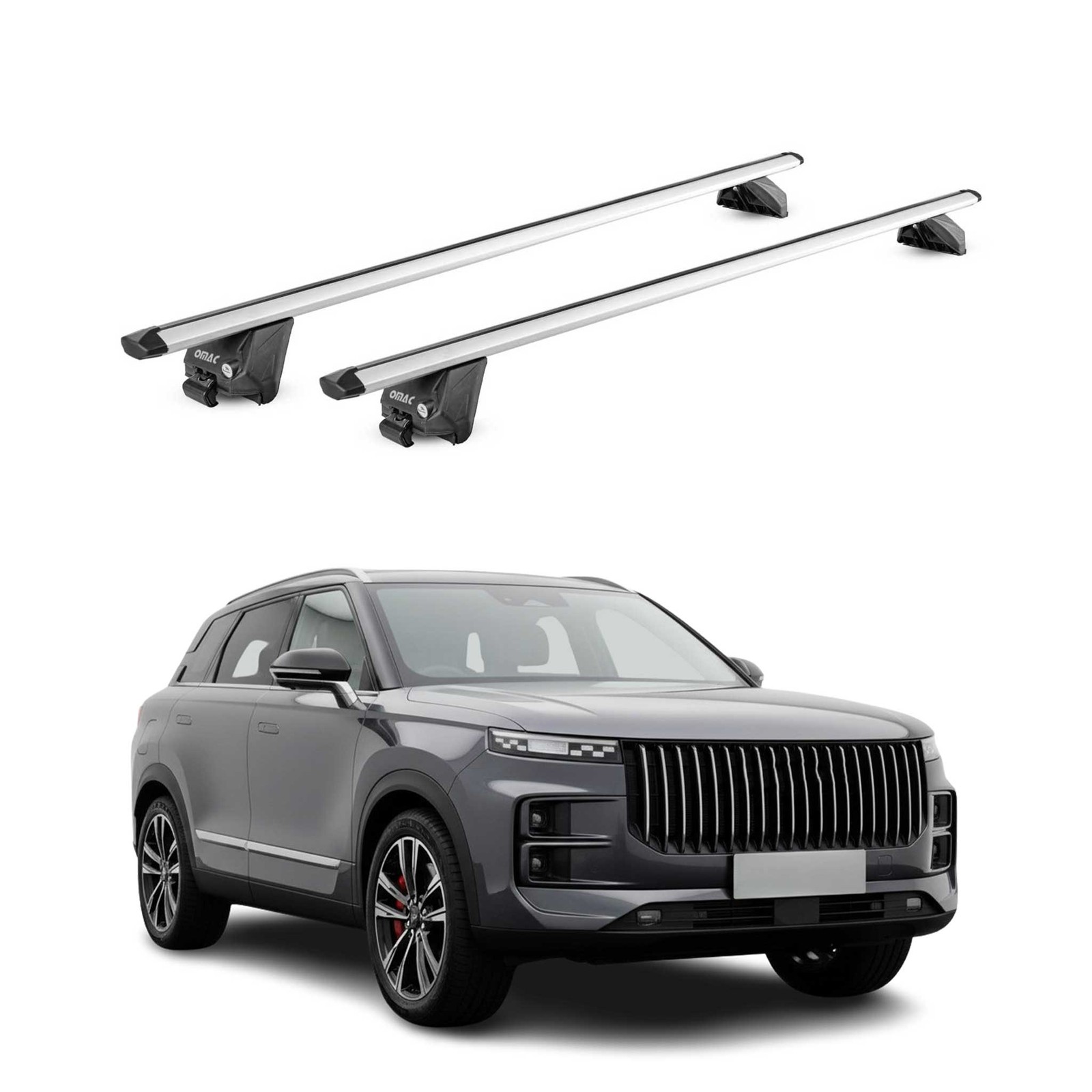Barres de toit en aluminium gris Jaecoo 7 structure premium aérodynamique