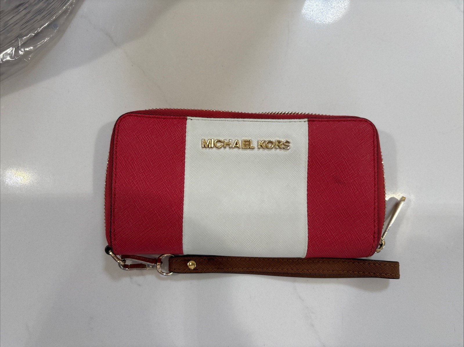 Michael Kors Red and White Wristlet Wallet