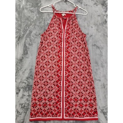 NEW Max Studio Patterned Halter Dress Size S Red Viney Dial Print Shelf Bra