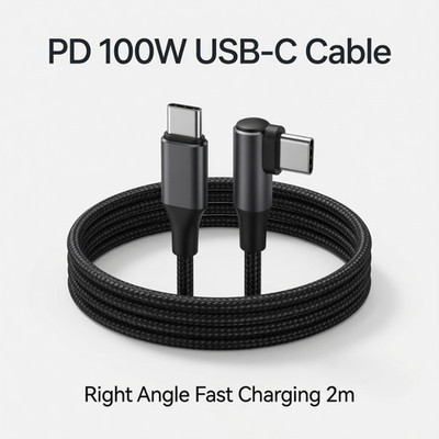 USB C to USB C Cable 100W PD Fast Charging Right Angle 90 Degree 2m Braided