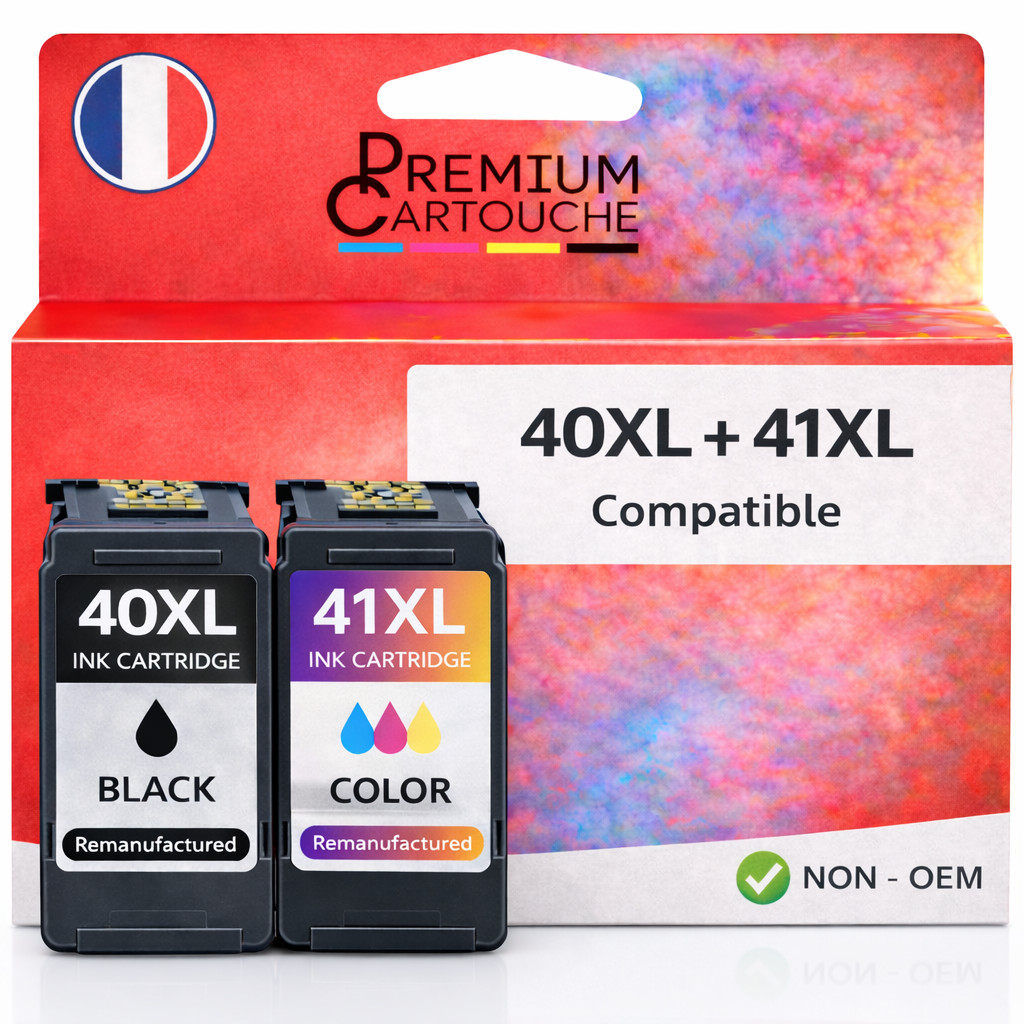 Cartouches Canon PG40 CL41 pack de 2 de rechange noir et couleur pour imprimante jet d'encre Pixma